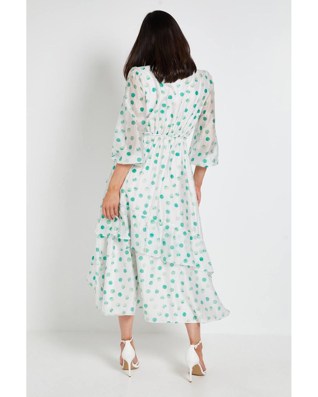 Wallis Green Polka Dot Ruffle Wrap Midi Dress