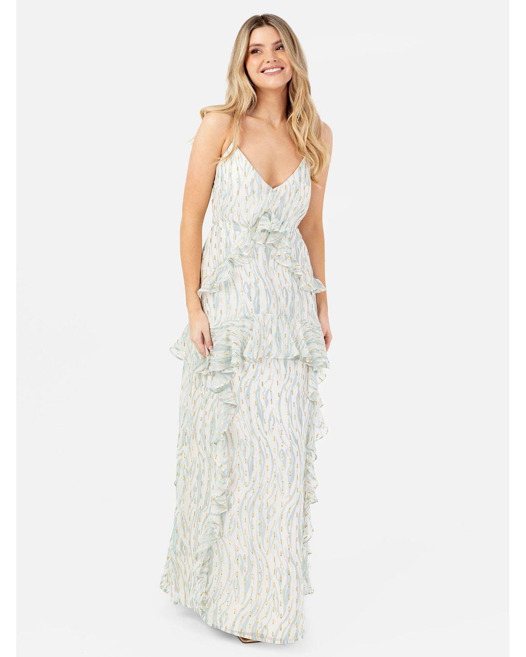 Anaya with love White Strappy Cross Back Ruffle Maxi Dress