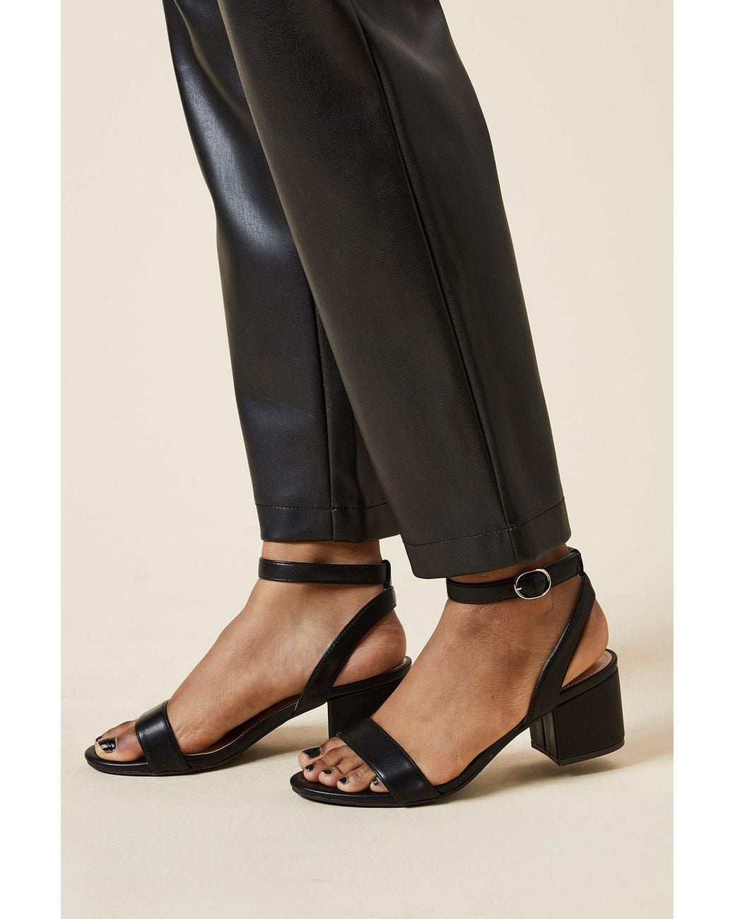 Dorothy Perkins Black Wide Fit Tommi Barely There Mid Block Heel Sandals