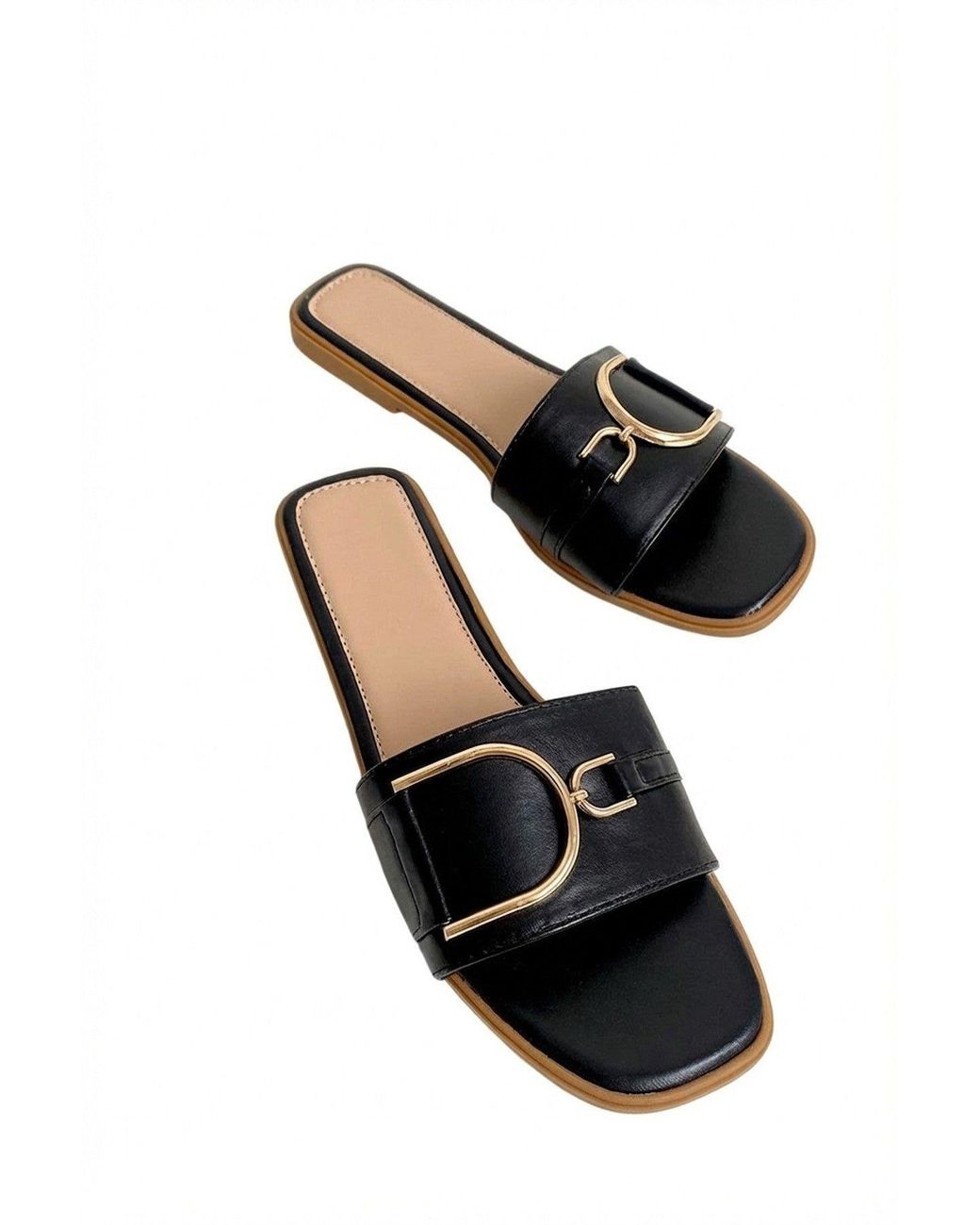 IKRUSH Black Ashleigh Detail Sliders With Faux Leather Upper