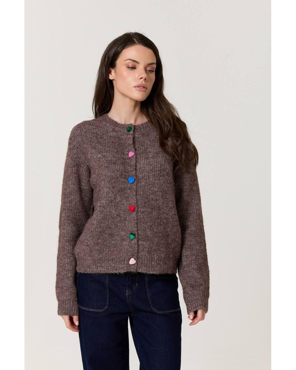 Liquorish Blue Heart Button Wool Blend Cardigan
