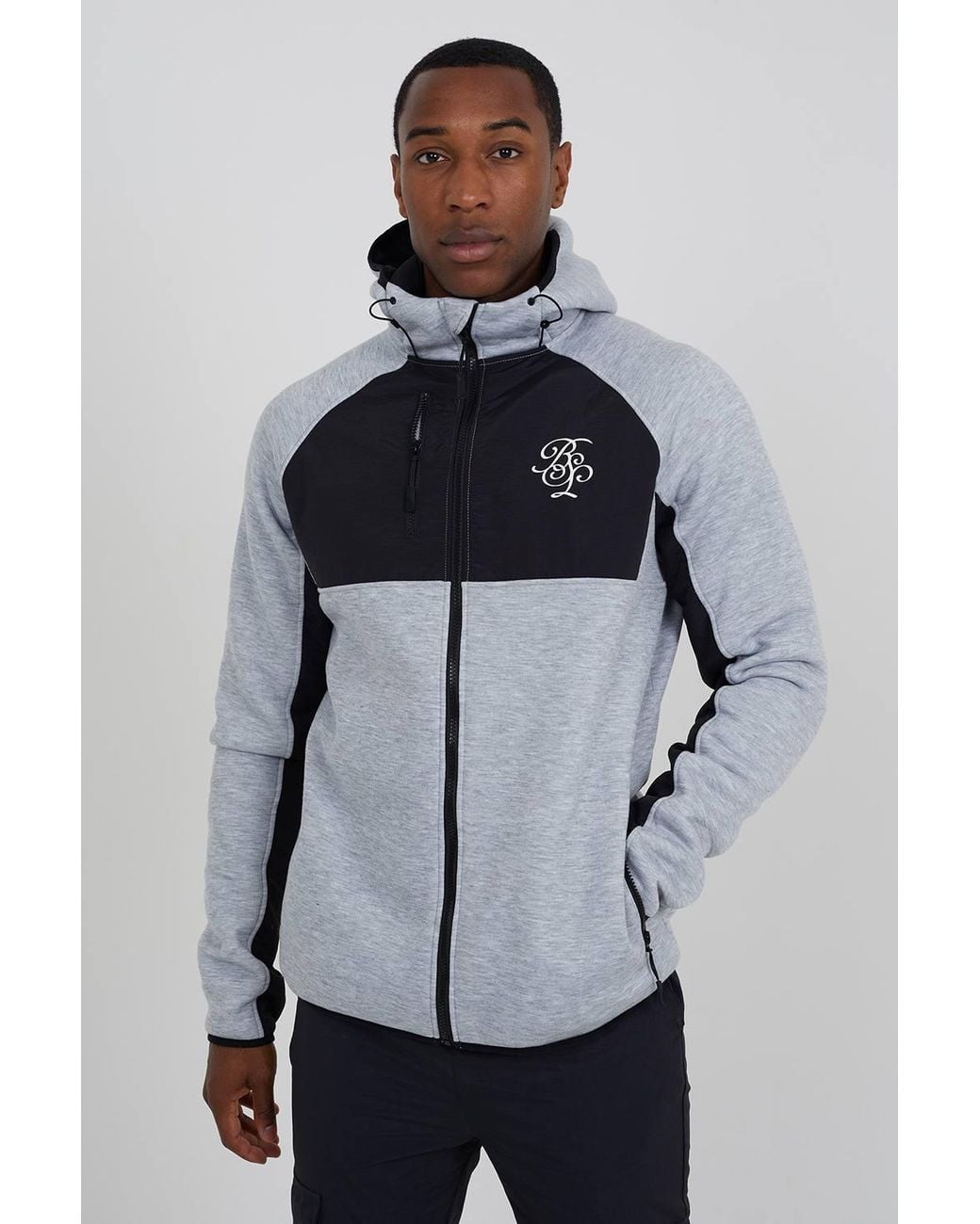 Brave Soul Blue Contrast Panel Zip Through Hoodie for men