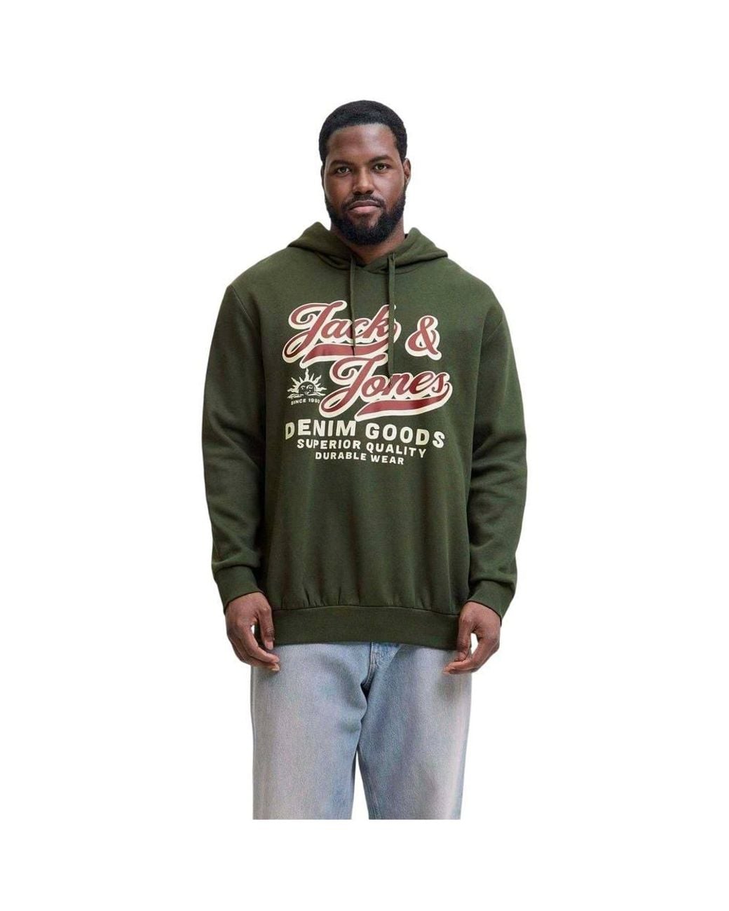 Jack & Jones Green Lettering Logo Long-Sleeved Hoodie for men