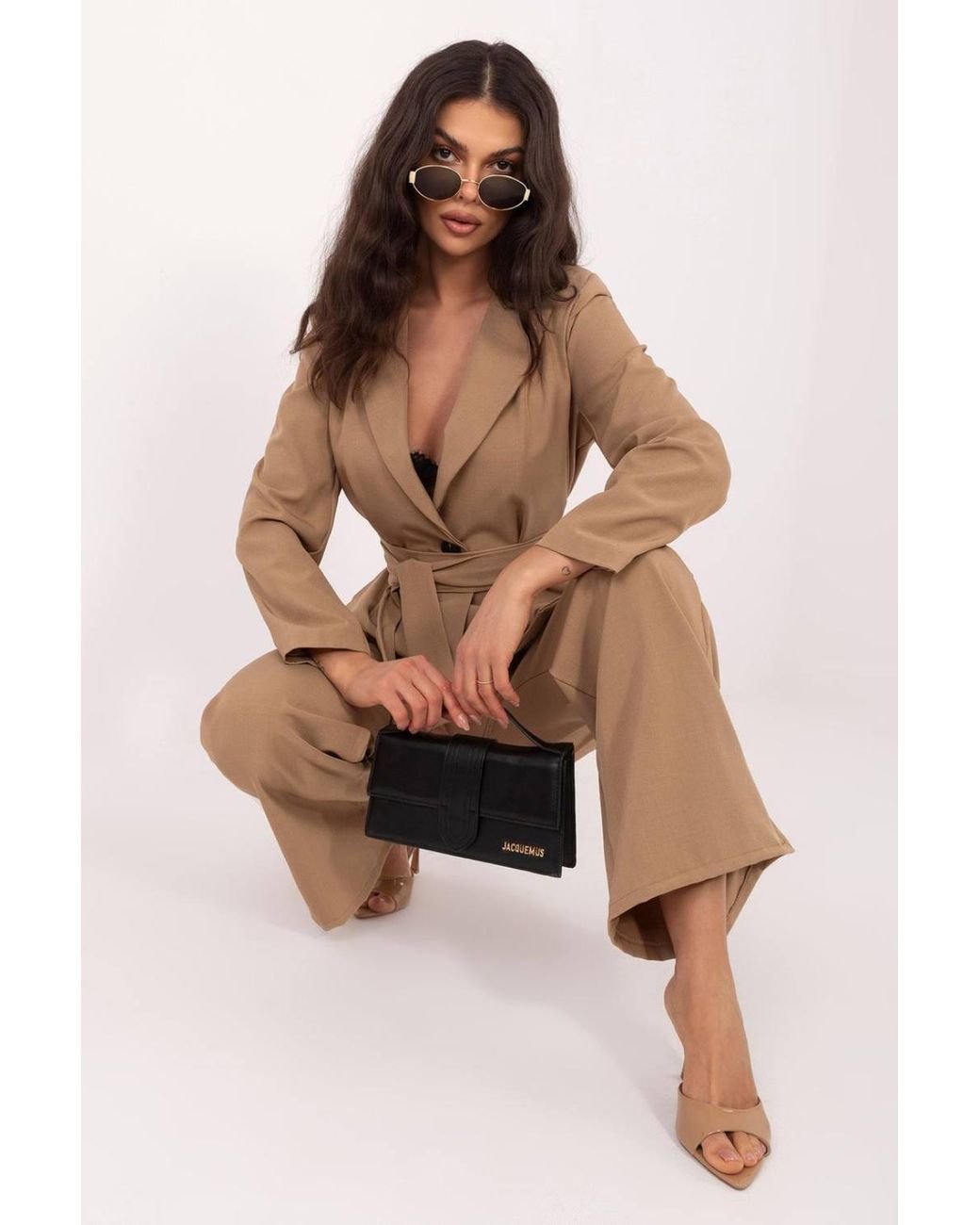 Love Lace Natural Office Collared Smart Set With Pockets & Buttons