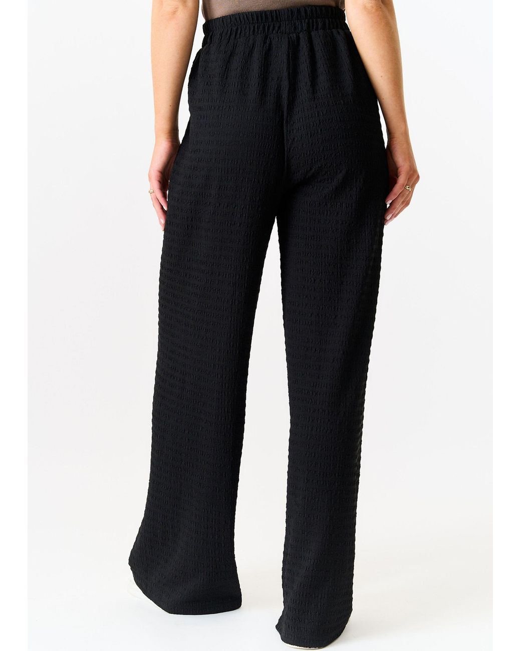 Gini London Black Textured Elastic Waist Pull On Trousers