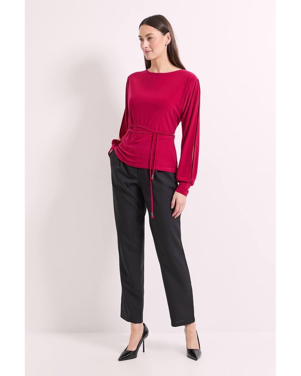 PRINCIPLES Pink Tie Waist Split Shoulder Jersey Top