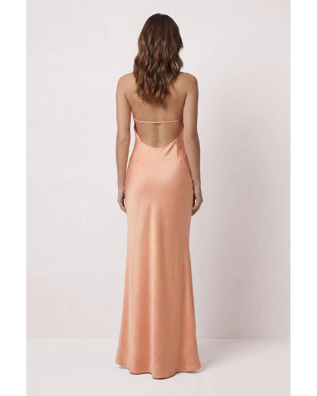 MissPap Orange Satin Asymmetric Strap Pleated Waist Low Back Maxi Dress
