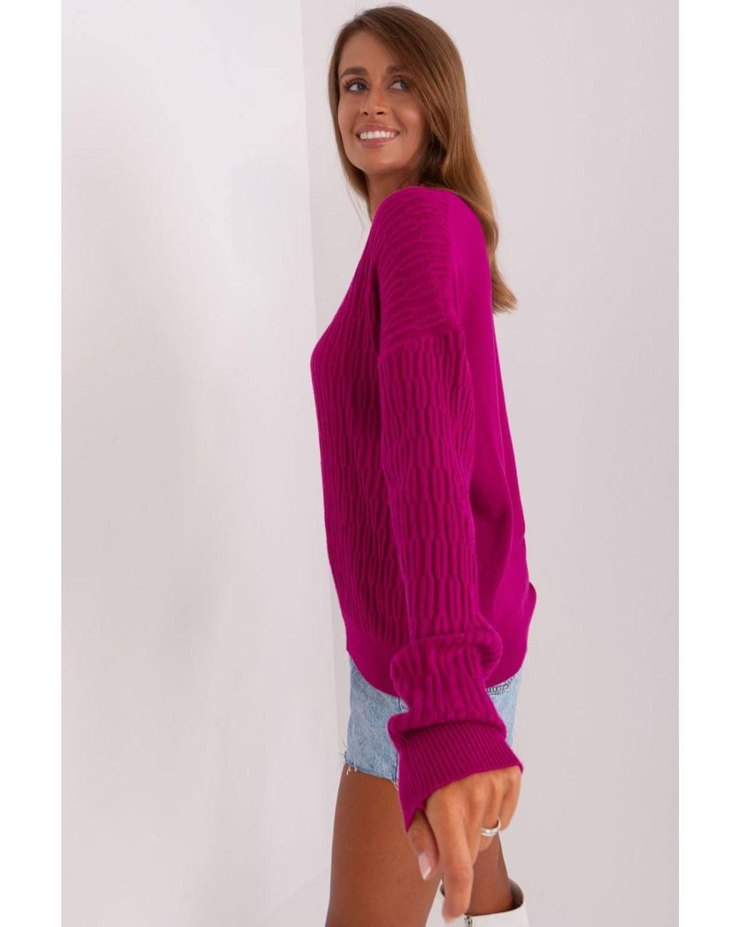 Love Lace Red Variegated Round Neck Long Sleeve Sweater Style 185721