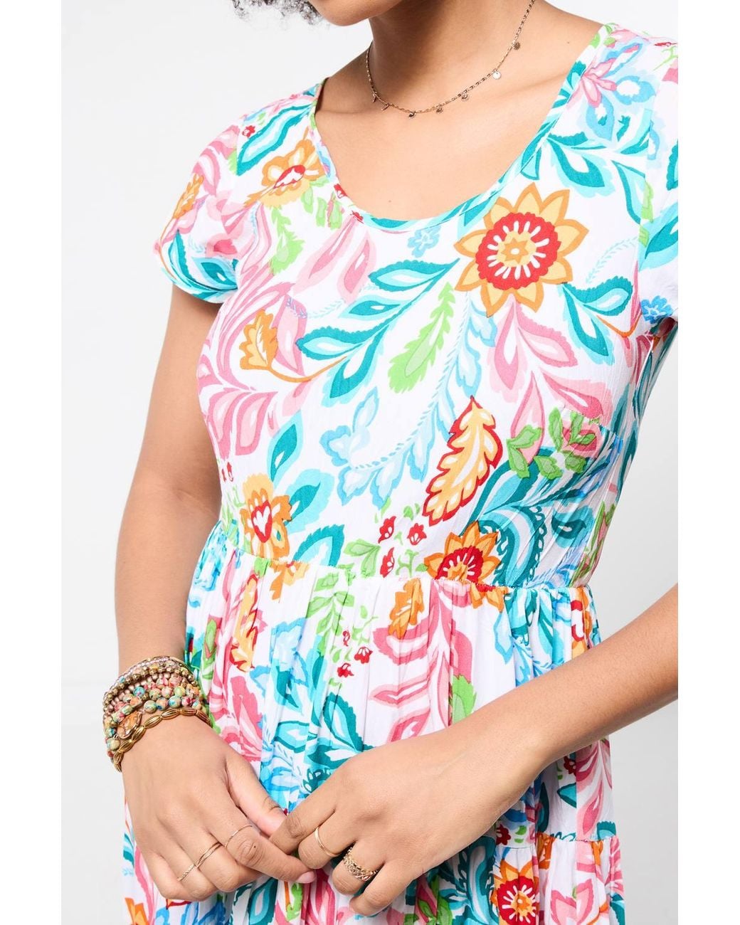 Joe Browns Multicolor Crinkle Cotton Maxi Dress With Tiered Skirt & Elasticated Waist