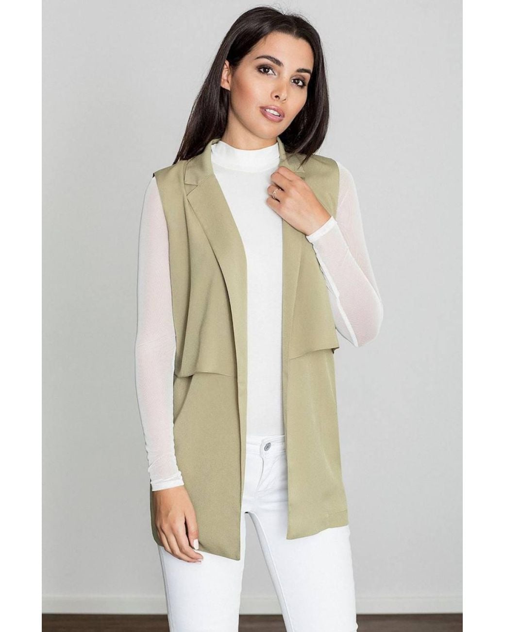 Love Lace Natural Lightweight Long Collared Vest For Everyday