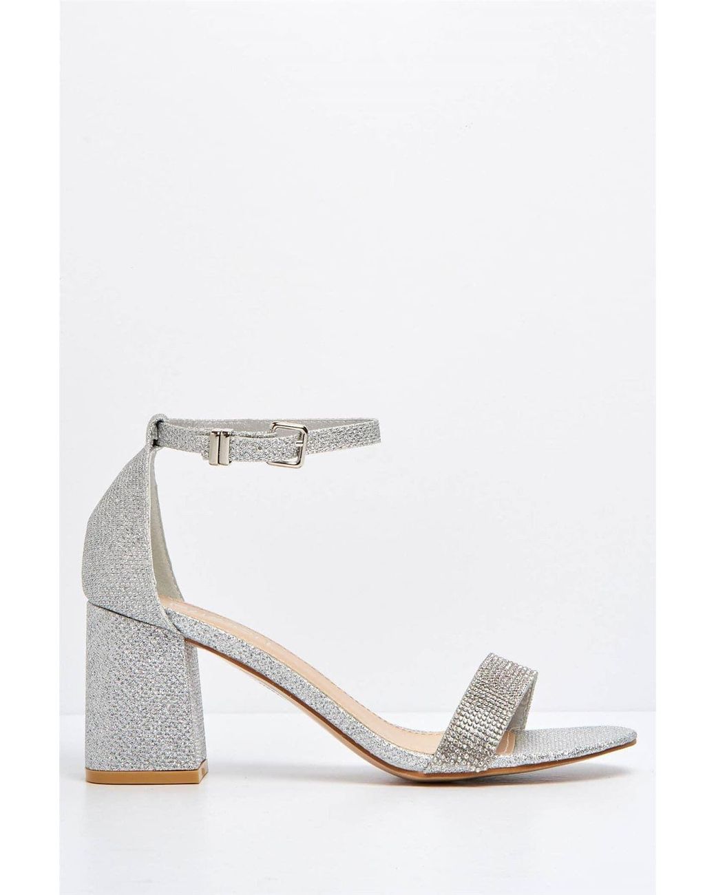 Miss Diva Metallic Asti Block Heel Ankle Strap Mesh Fabric Sandals