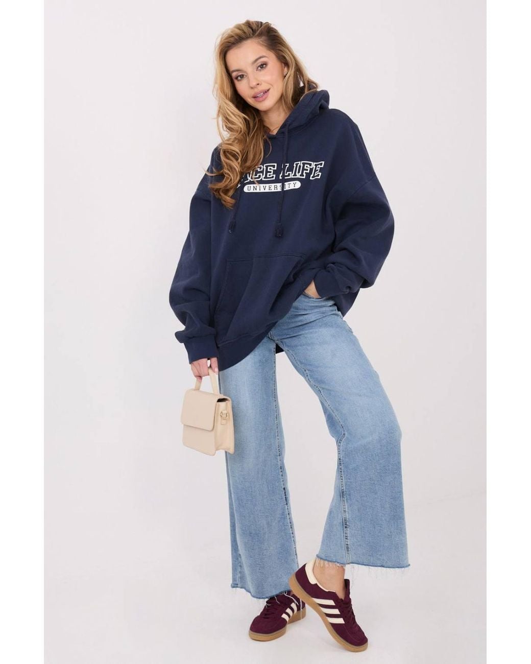 Love Lace Blue Comfort Cotton Hooded Sweatshirt With Lettering