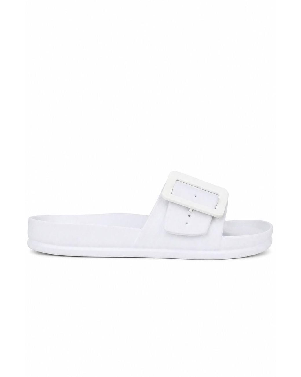 Spot on White Adjustable Buckle Comfort Slide Sandals
