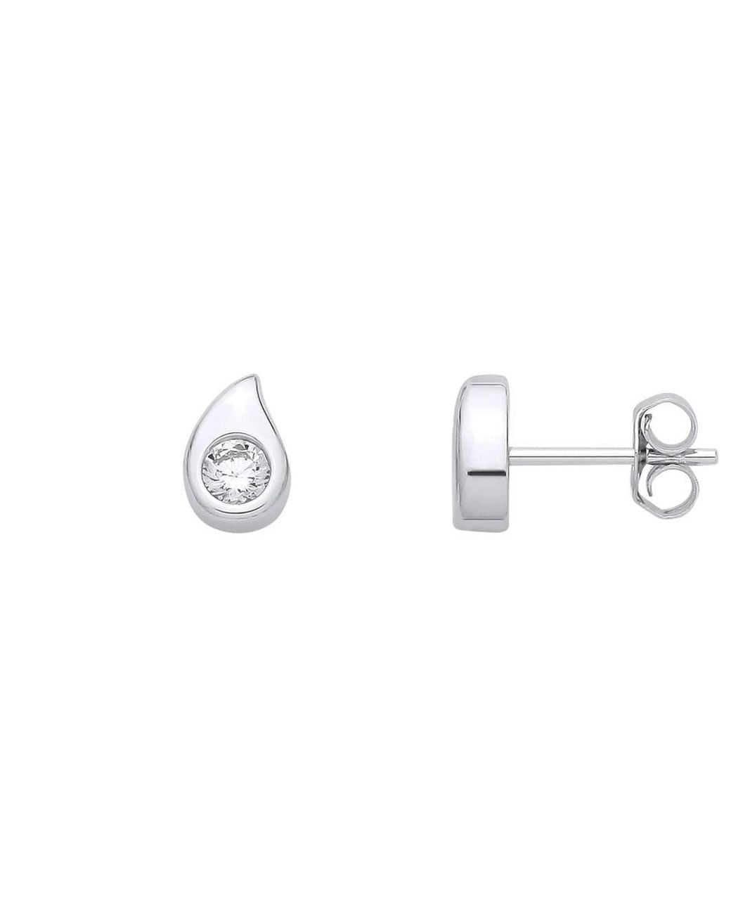Jewelco London Metallic Cz Horny Tear Drop Avocado Solitaire Stud Earrings