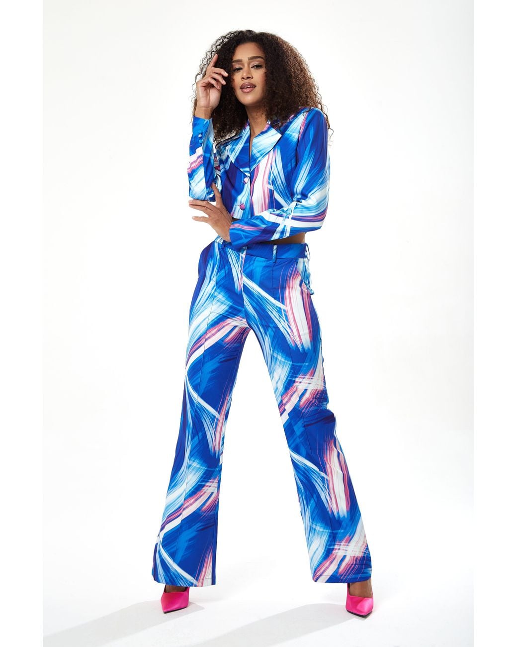 Liquorish Blue Graphic Print Suit Trouser