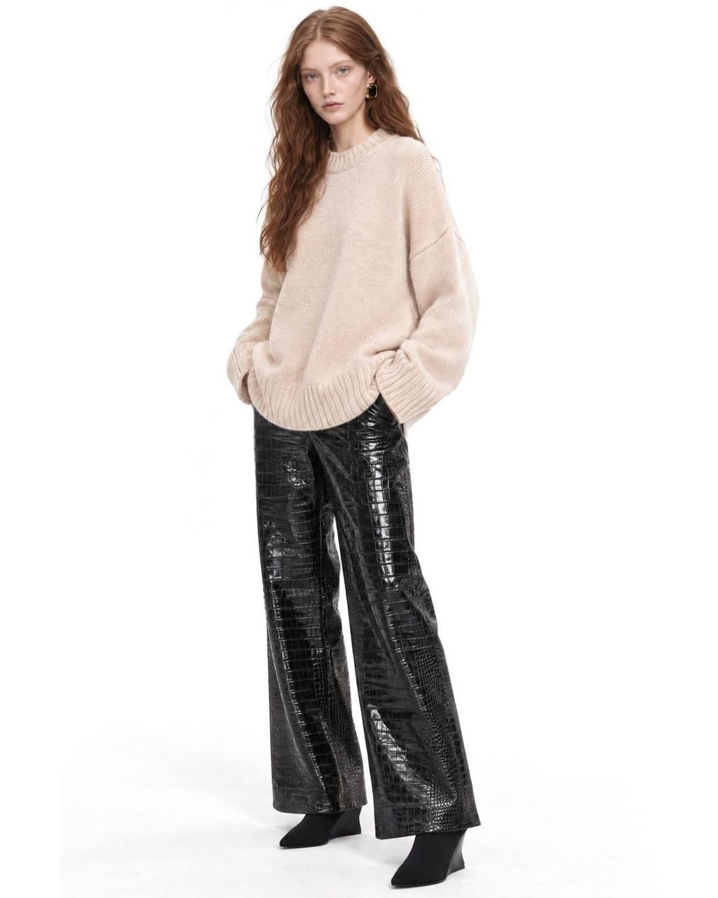 MixRay Natural Oversized Ribbed Knit Sweater With Crew Neck