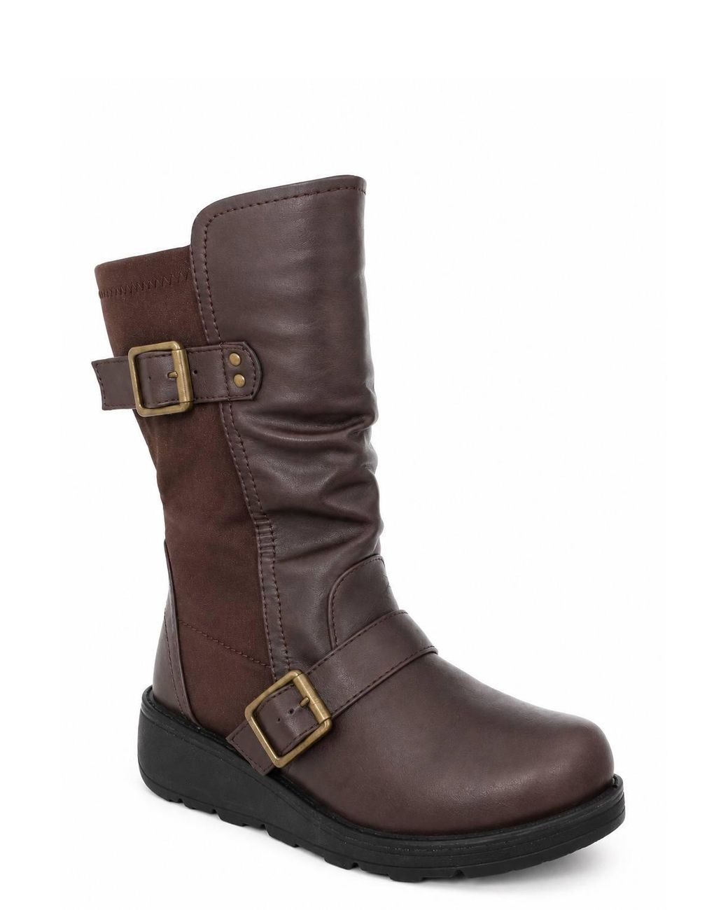 Spot on Yellow Ruched Double Buckle Mid-Calf Everyday Boots