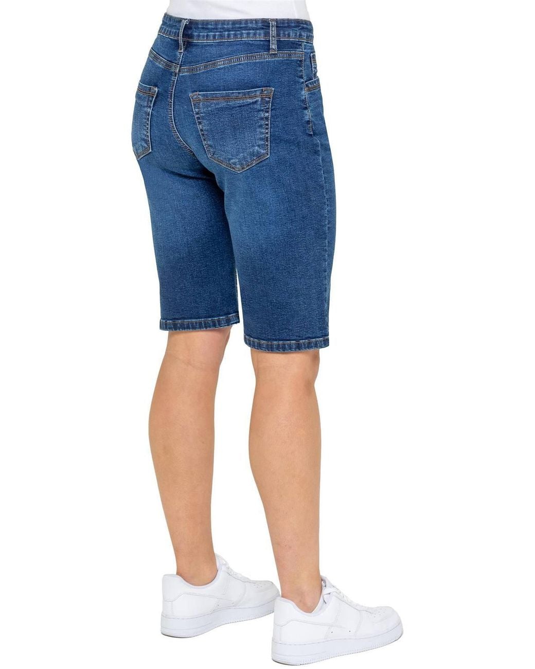 Enzo Blue Stretch Knee Length Denim Shorts