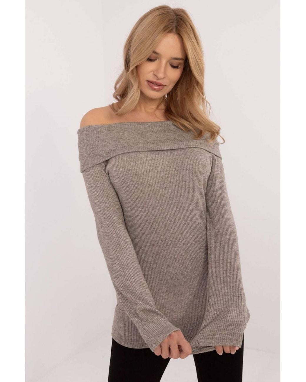 Love Lace Brown Elegant Ribbed Viscose Elastane Sweater