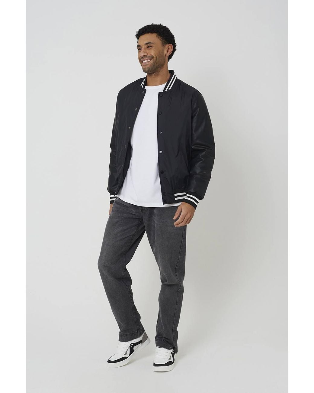 Brave Soul Gray Varsity Style Jacket With Pu Sleeves for men