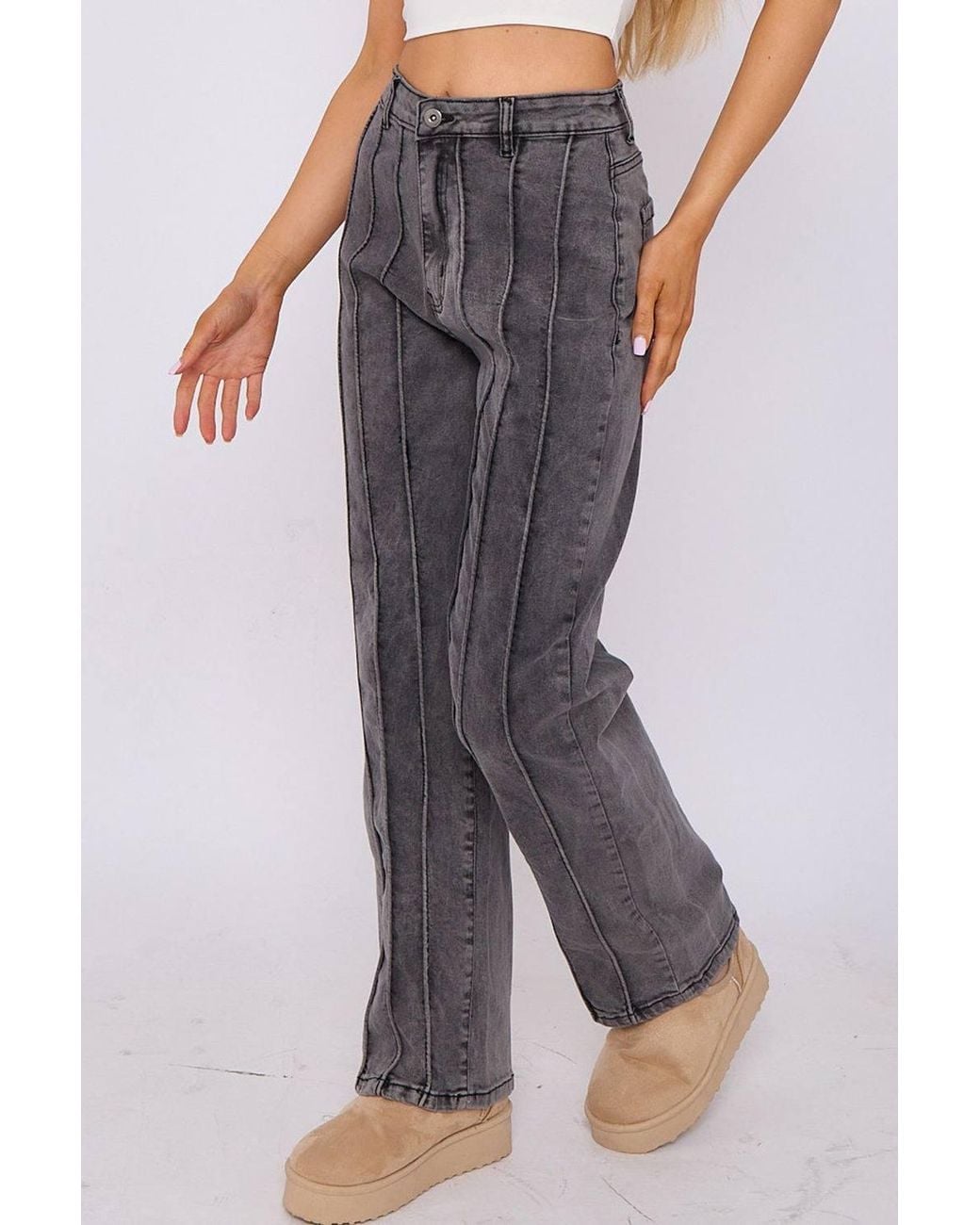 Stylewise Multicolor Seam Detail Wide Leg Jeans