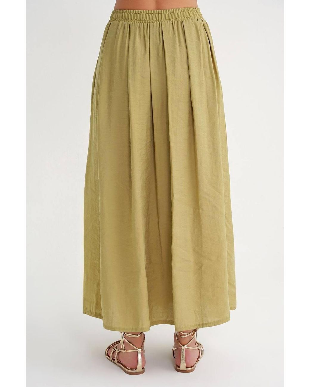 MixRay Green High Waist Maxi Skirt With Drawstring Waist