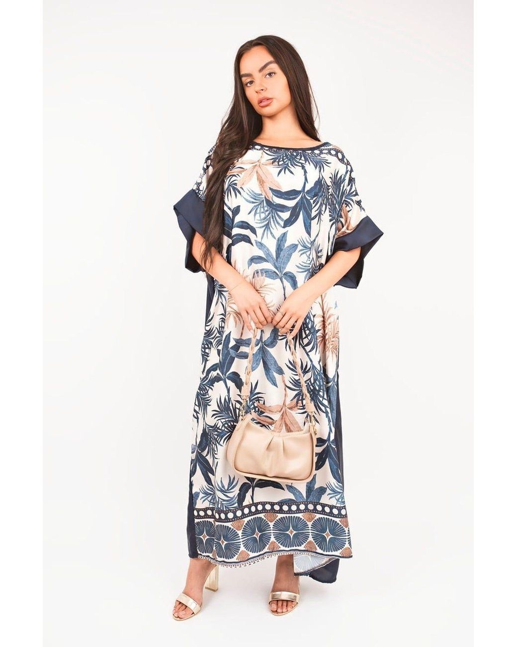 IKRUSH Blue Taisley Oversized Batwing Maxi Dress With Tropical Print