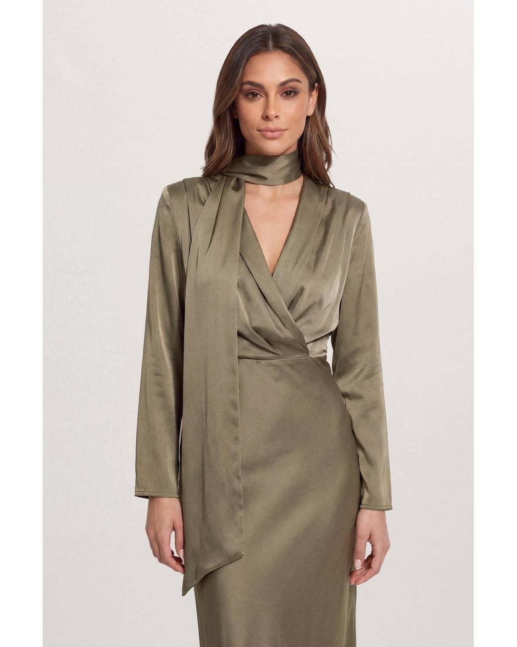 MissPap Green Premium Tie Neck Maxi Dress