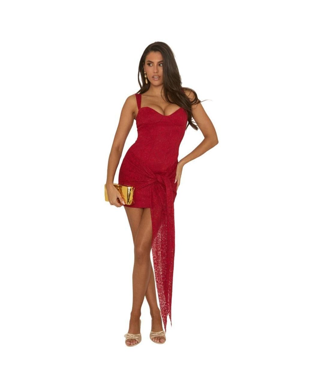 Rebellious Fashion Natural Lace Corset Detail Drape Mini Dress