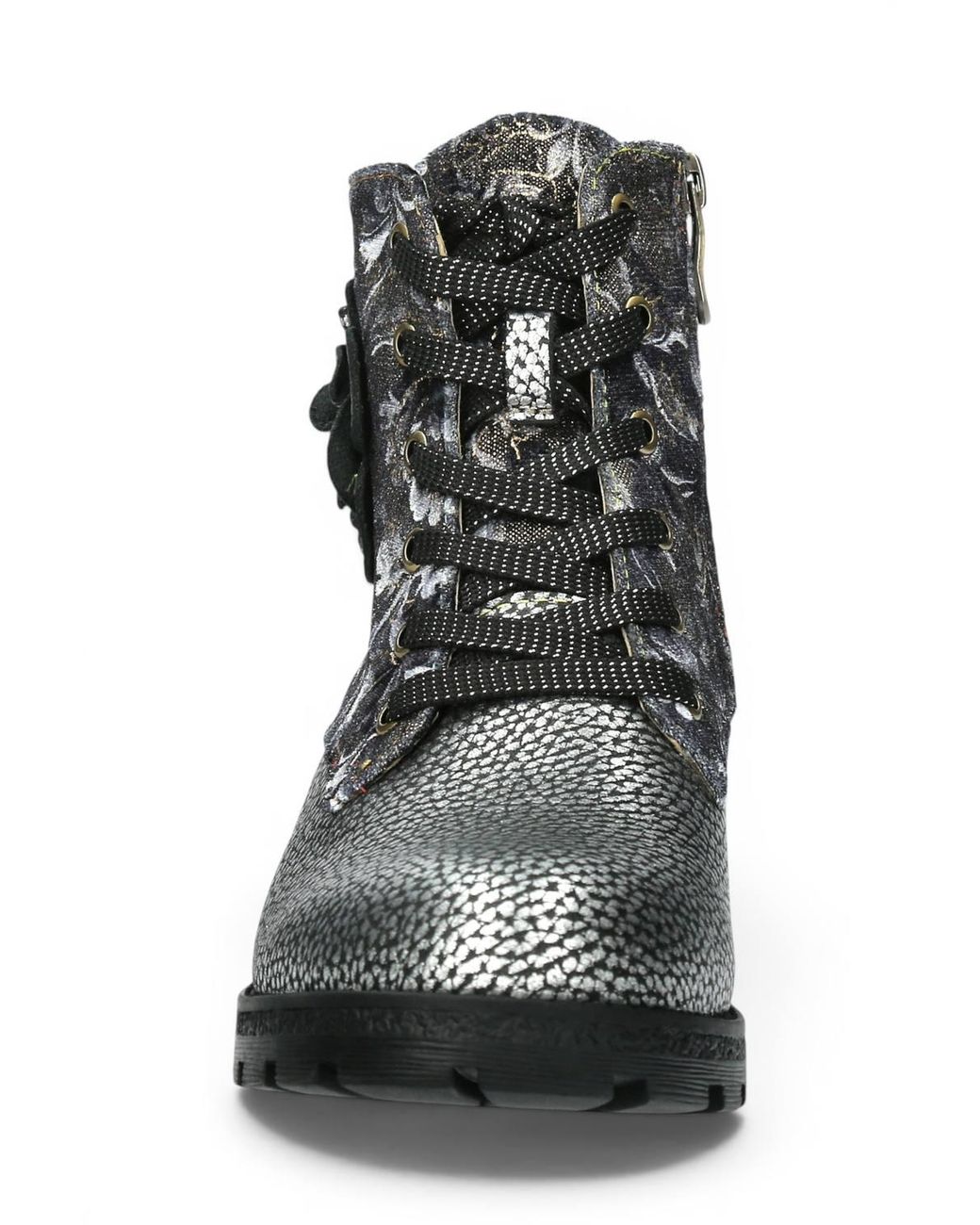 Infinity Leather Black Gothic Victorian Floral Leather Lace-Up Boots