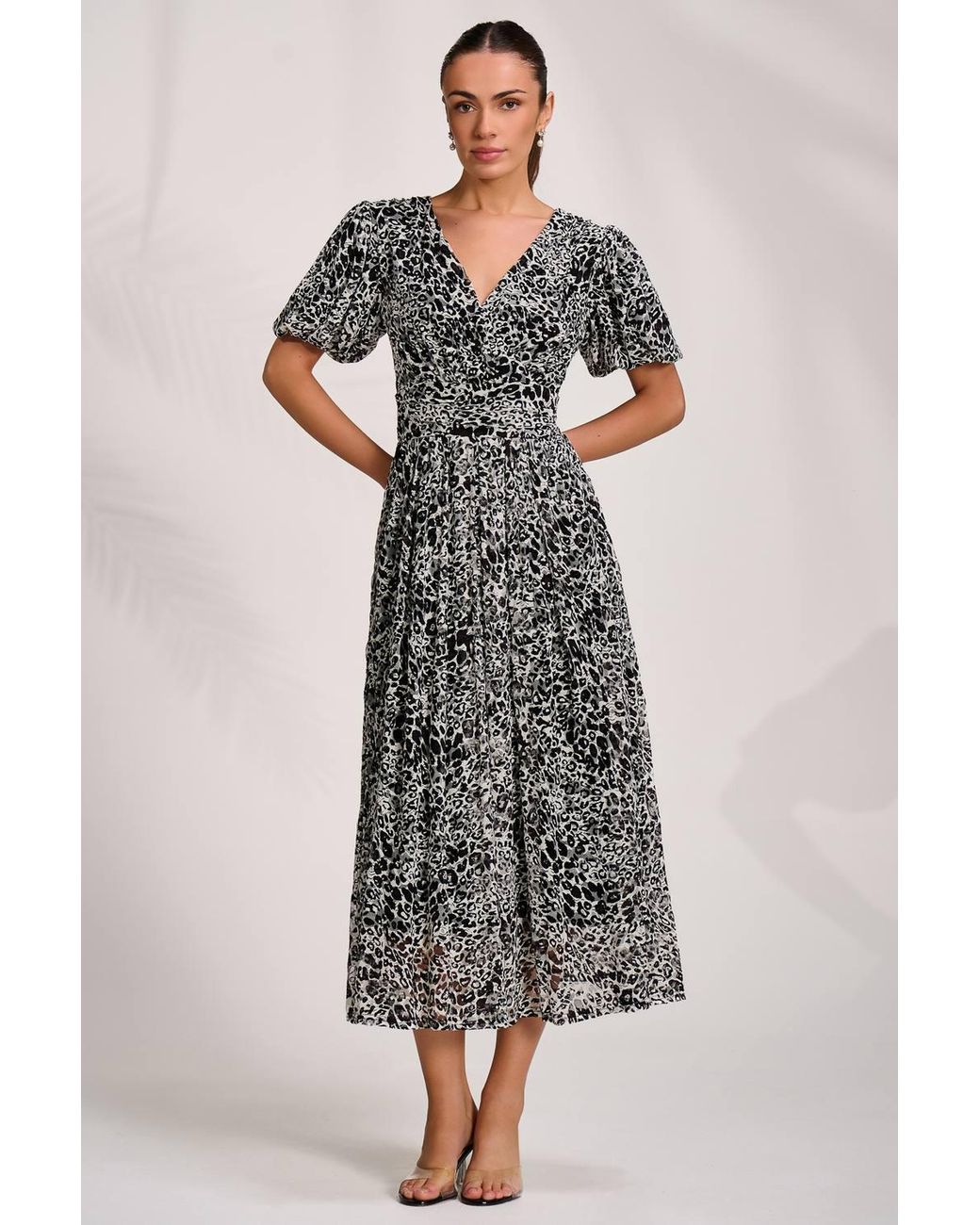 Jolie Moi Multicolor Puff Sleeve Printed Lace Maxi Dress