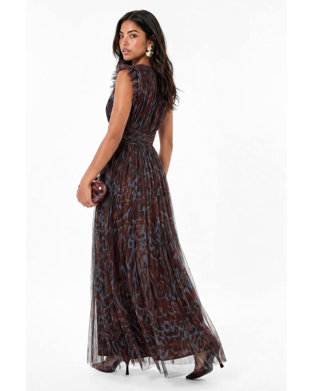 Anaya with love Purple Animal Print Flutter Sleeve Maxi Dress