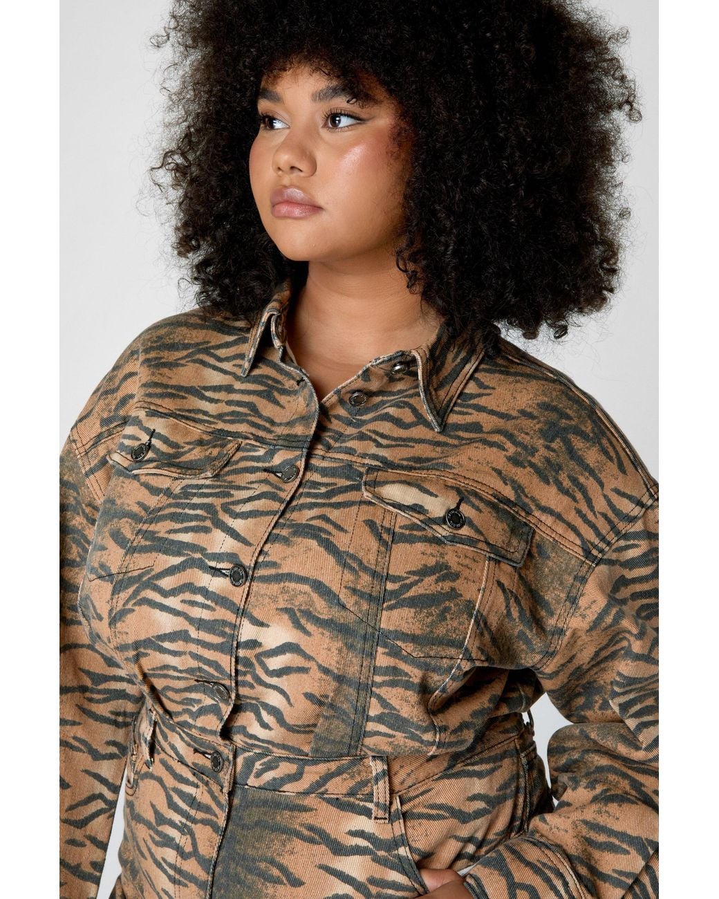 Nasty Gal Brown Plus Tiger Print Shirt Dress