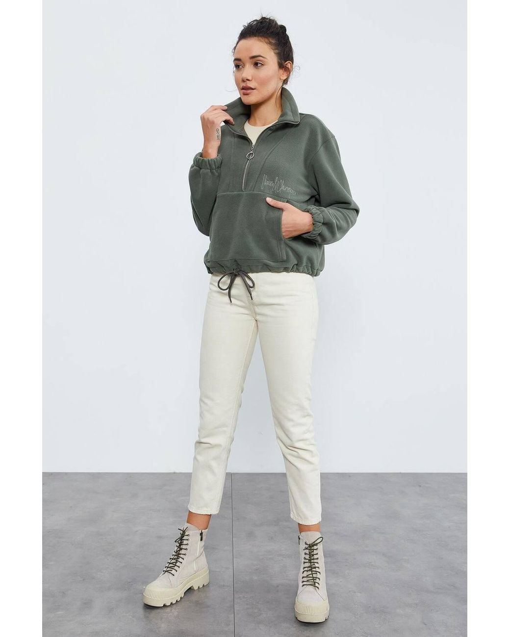TOMMY LIFE Gray Oversized Half-Zip Plush Sweatshirt