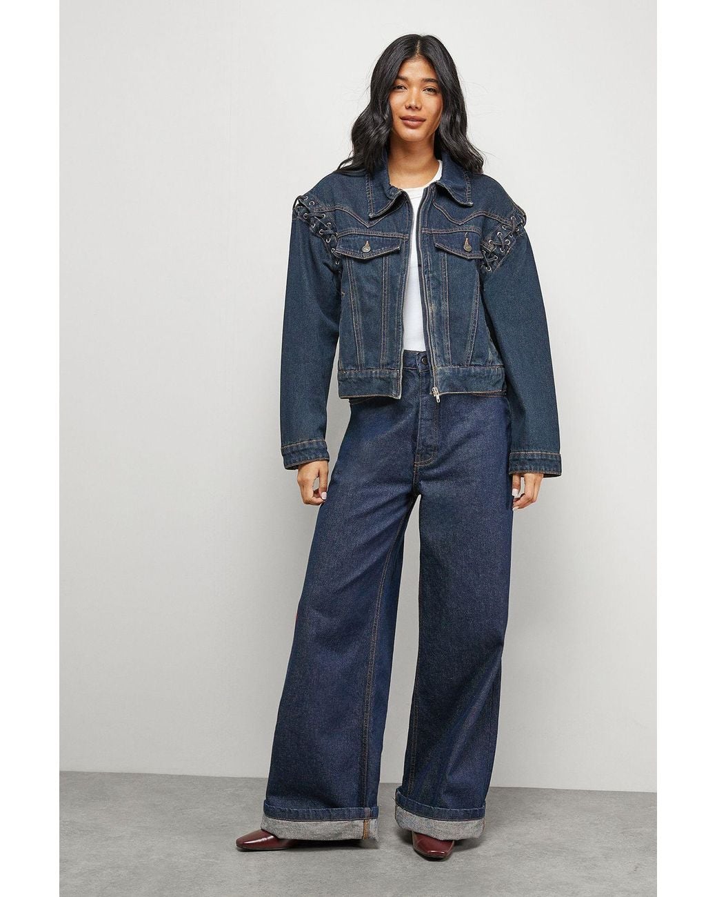 Warehouse Blue Whipstitch Detail Washed Denim Jacket