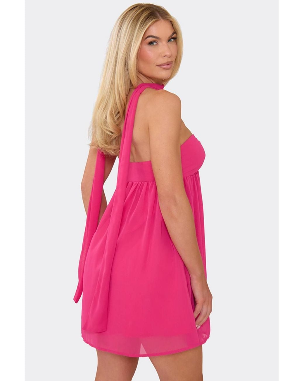 EGO Pink Strappy Ruched Mini Dress