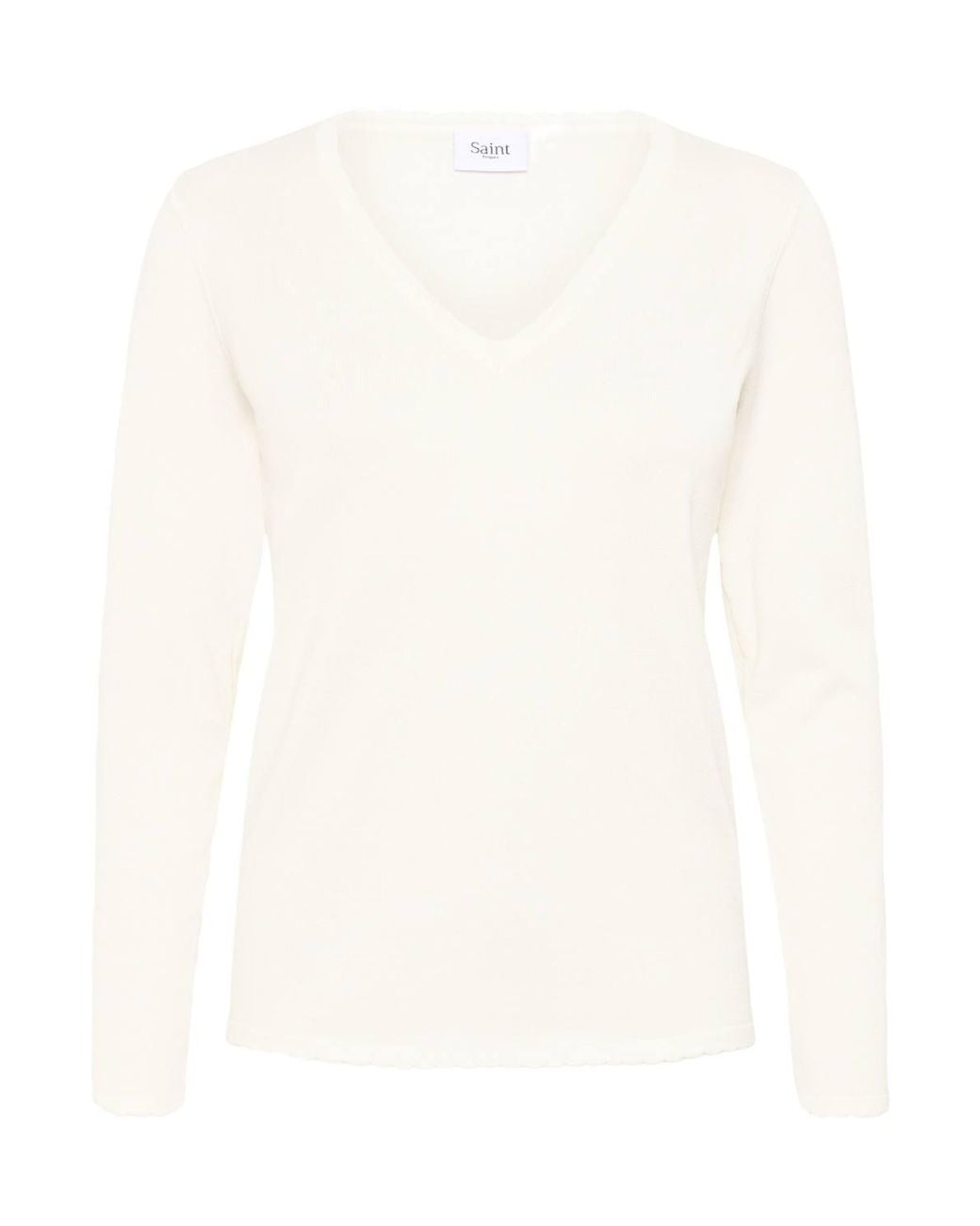Saint Tropez White Milasz Long Sleeve V-Neck Jumper