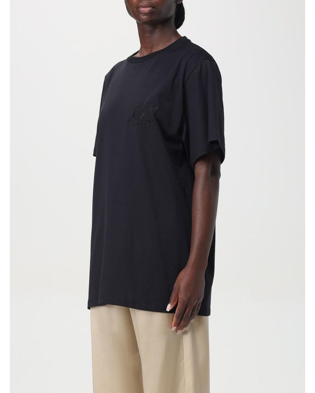 Max Mara Black Mm Logo Short Sleeve Tee Wo