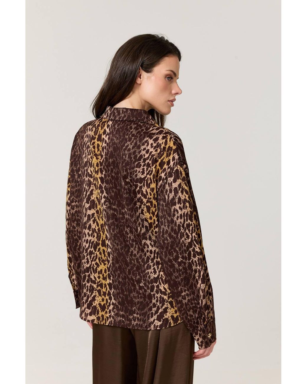 Liquorish Brown Mixed Animal Print Satin Shirt