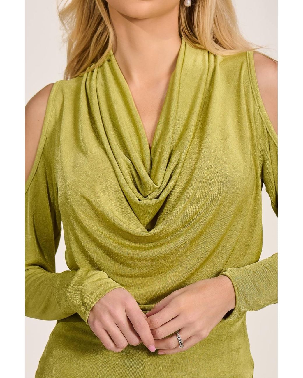 Jolie Moi Yellow Cowl Neckline Cold Shoulder Jersey Top