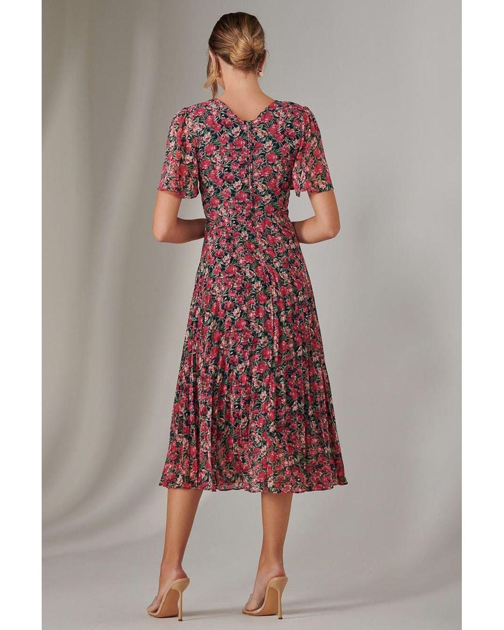 Jolie Moi Red Chiffon Pleated Wrap Midaxi Dress