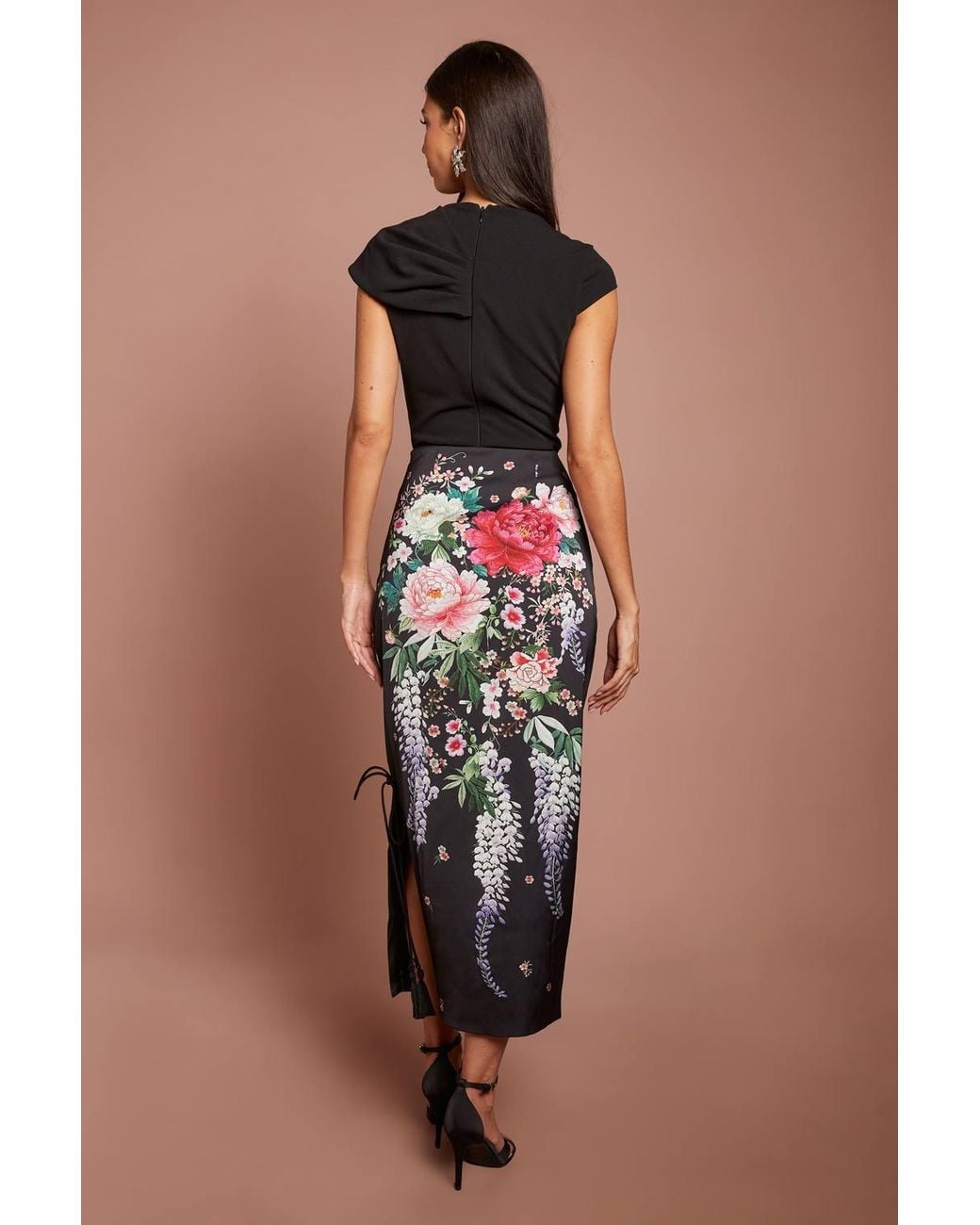 Coast Brown Printed Satin Midi Skirt