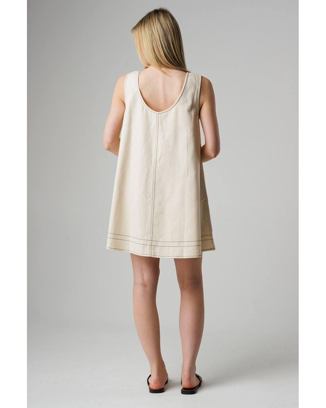 Native Youth Natural Cotton Cross-Stitch Embroidered Scoop Neck Mini Dress