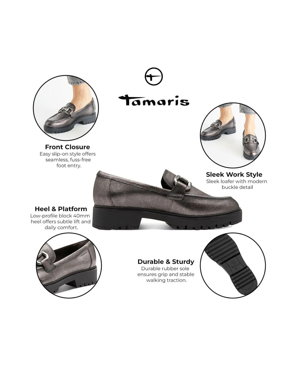 Infinity Leather Black Tamaris Leather Loafers Slip-On Platform Shoes