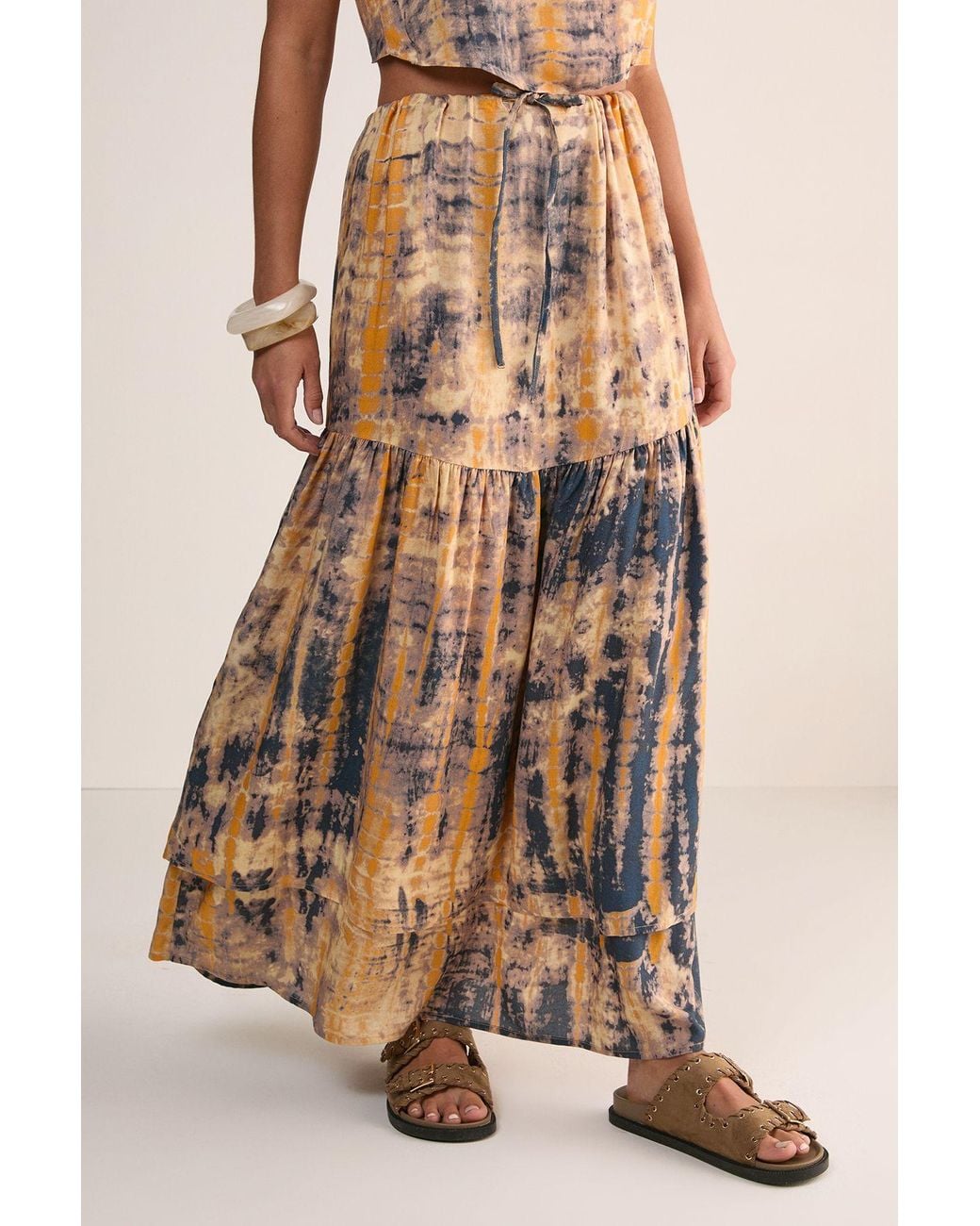 Nasty Gal Natural Tie Dye Tiered Maxi Skirt
