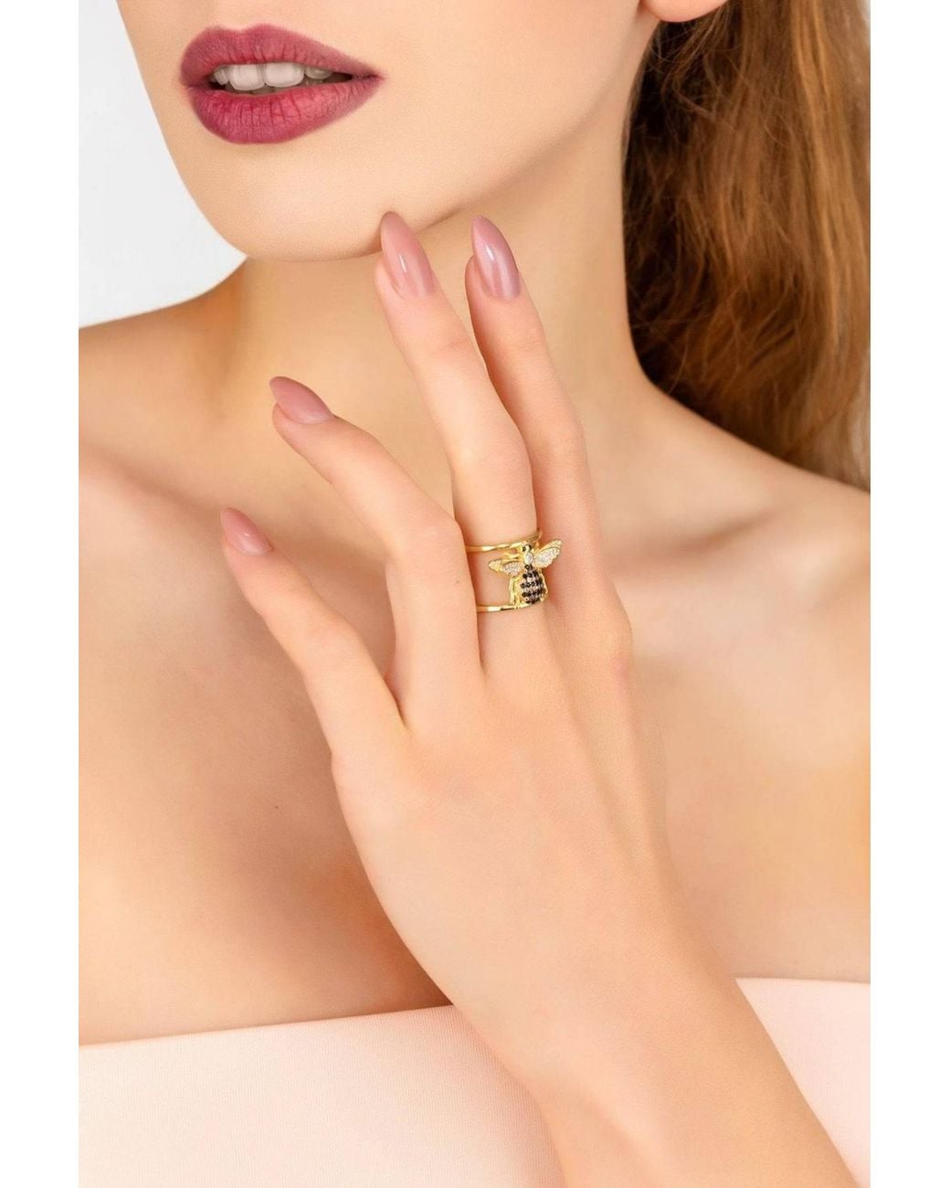 Latelita London Metallic Honey Bee Cocktail Ring Adjustable