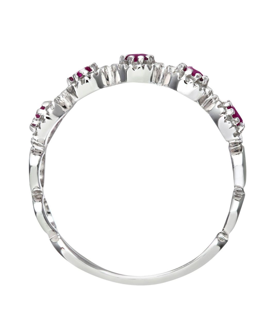Jewelco London Pink 9Ct Diamond Ruby Bubble Halo Pentalogy Eternity Ring
