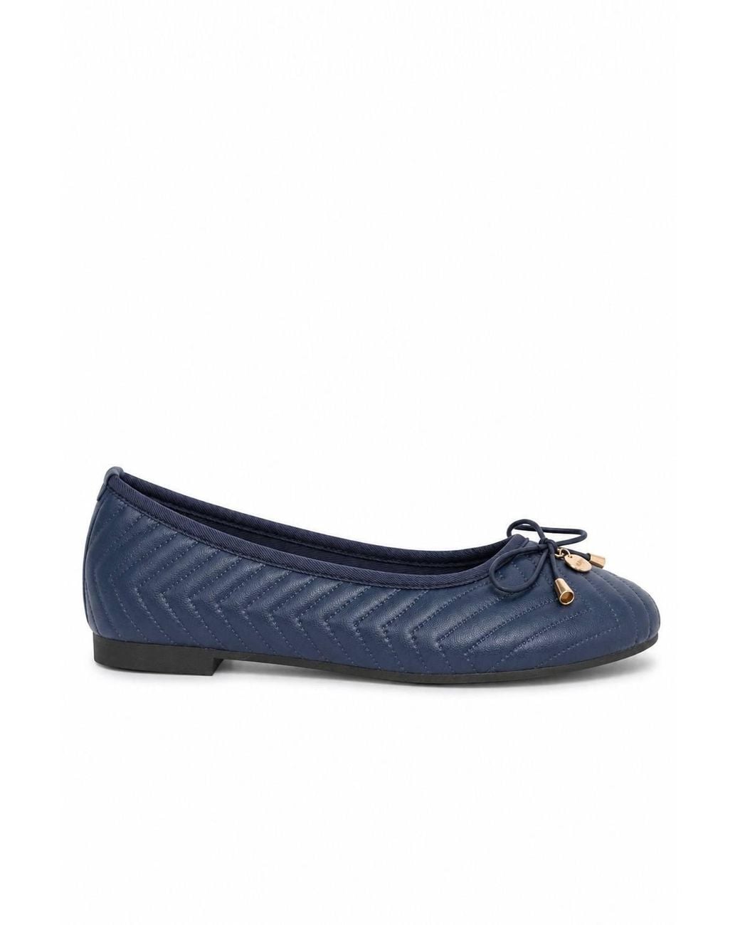 Spot on Blue Quilted Bow Detail Ballet Pumps