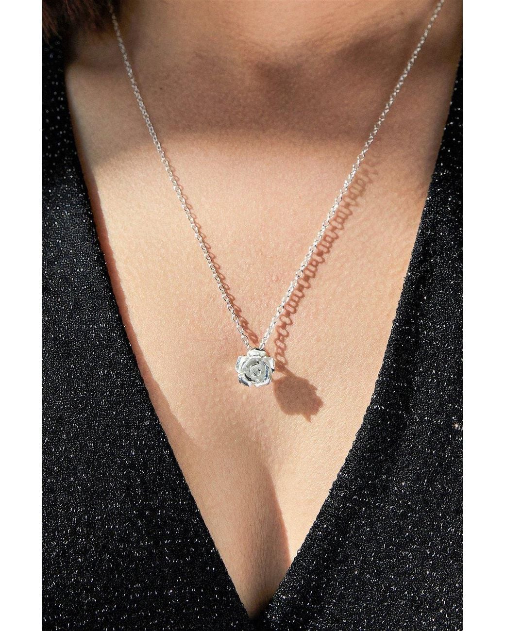 Otis Jaxon London Gray Sterling Rose Pendant Necklace