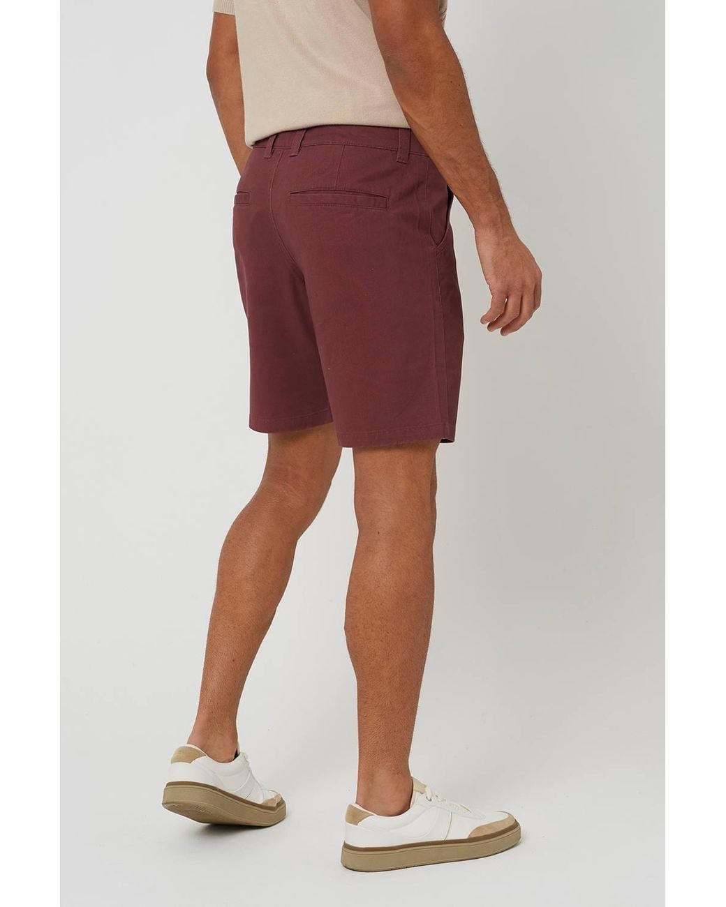 Brave Soul Red Cotton Twill Chino Shorts for men